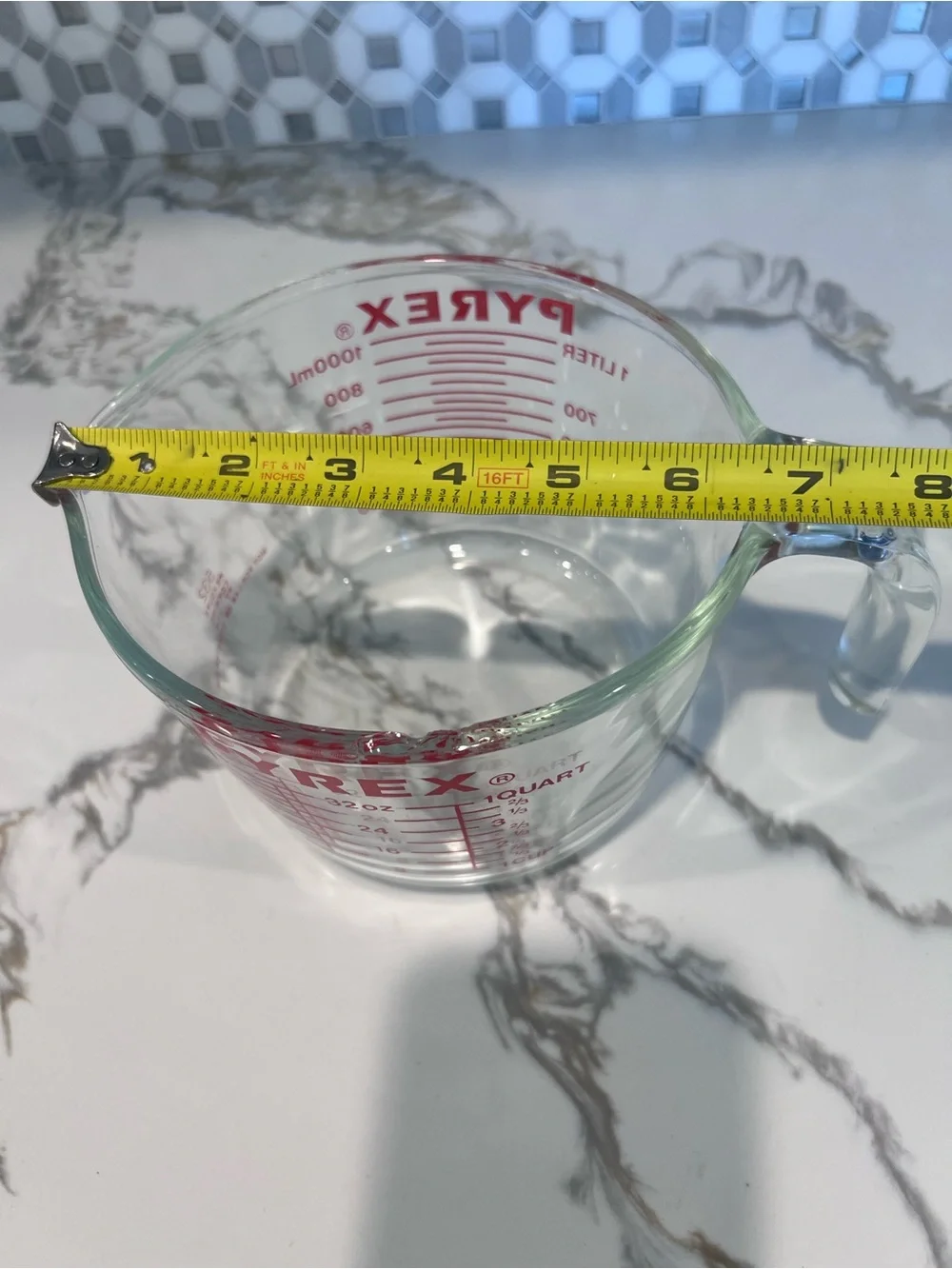 Vintage Pyrex 4 Cup J Handle Red Letters # 532 Corning NY USA Patent Pending